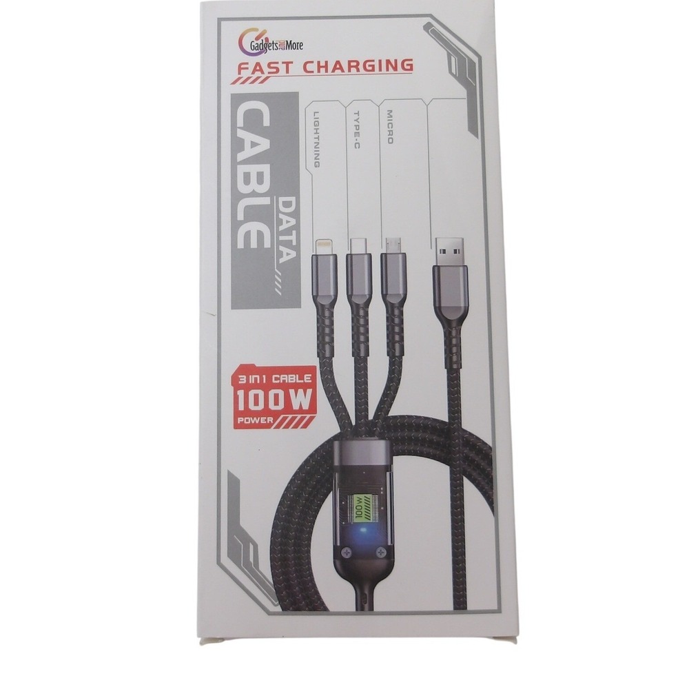 Gadgets & More 3 in 1 Fast Charging Data Cable 100W LED Display USB #26474